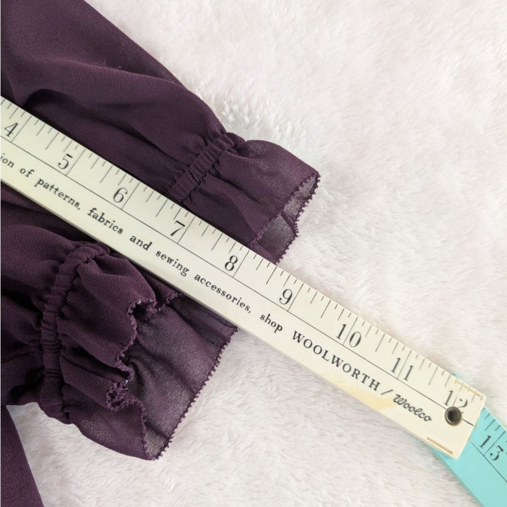 Rebecca Minkoff Ceri Purple Ruffle Neck Puff Sleeve Blouse - Small - Picture 6 of 8